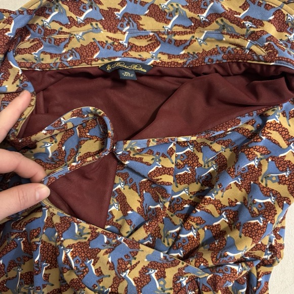 BROOKS BROTHERS Silk Dress Deer Animal Print Slinky Stretch Womens XL Wrap - Picture 16 of 16